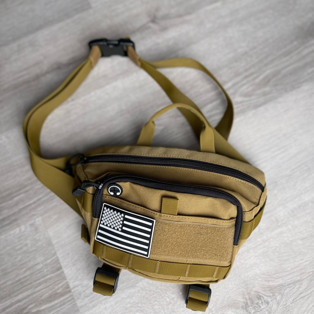 Stylish Tan Belt Bag with Flag Patch